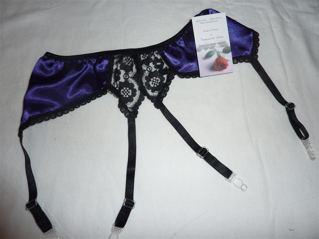 Purple satin and lace Suspender belt